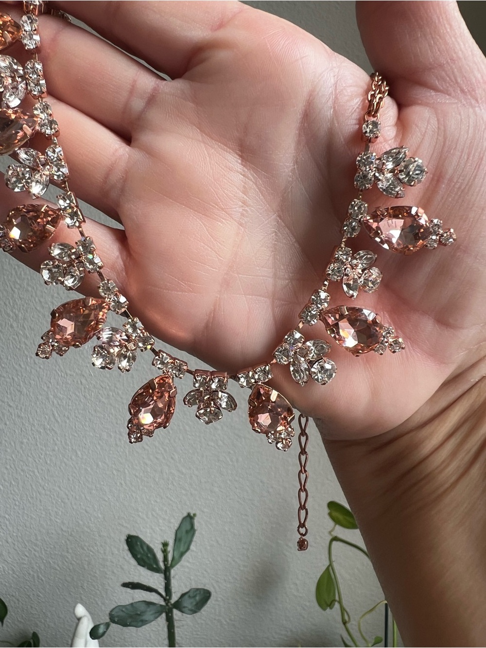 Rose Gold Amber Crystal Teardrop Necklace - Women Jewelry